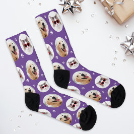 Calcetines Divertida Huella de Pata de Foto de 2 Mascotas Mor