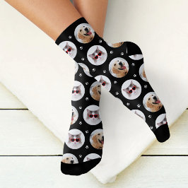 Calcetines Divertida impresión de pata de foto de 2 mascotas 