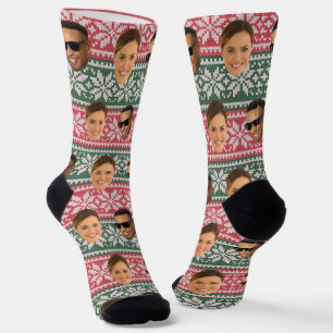 Calcetines Divertidas 2 Caras Rojo Verde Patrón Personalizada