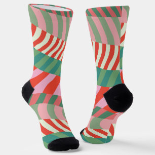 Calcetines Divertidas Rayas Rojas Verdes de Navidad Retro Bri