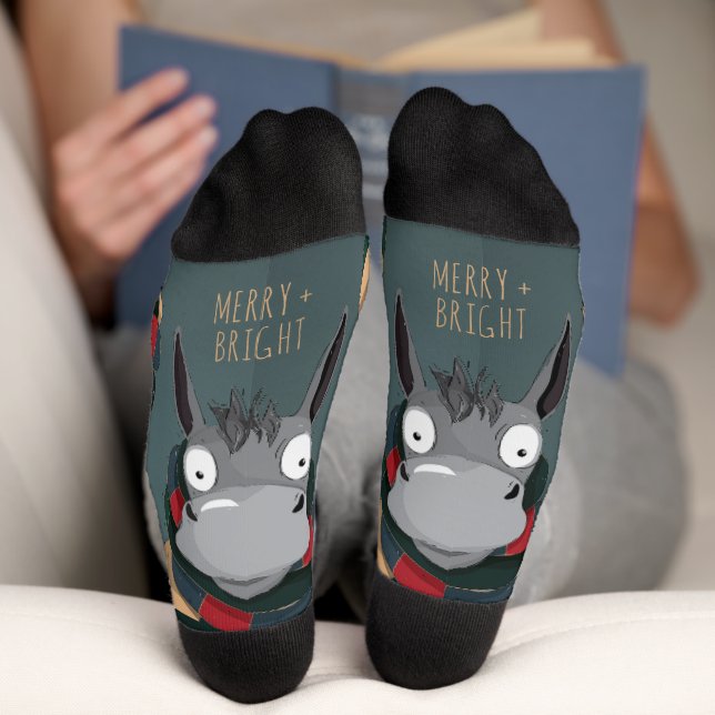 Calcetines Divertido Burro Cute Turquesa Gris  (Abajo)