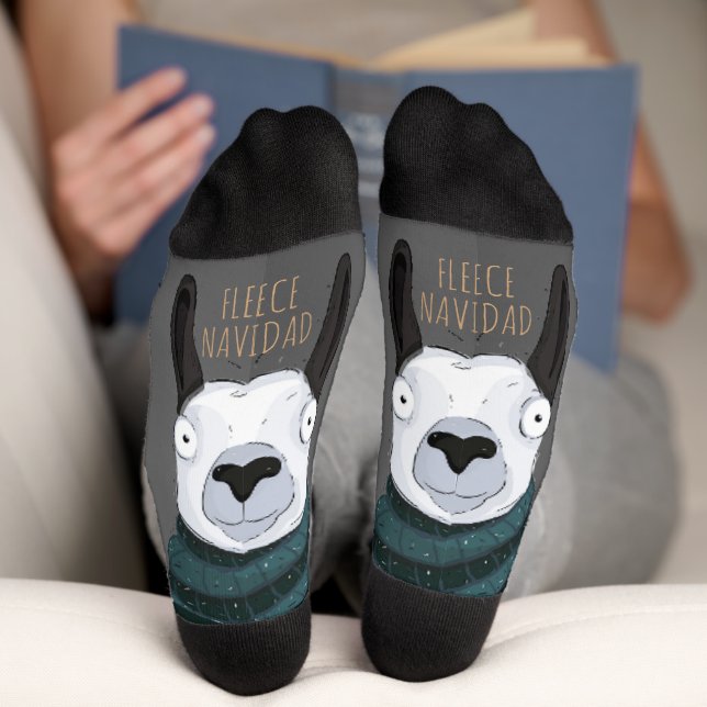Calcetines Divertido Chic Festivo “Fleece Navidad” Llama Gris (Abajo)