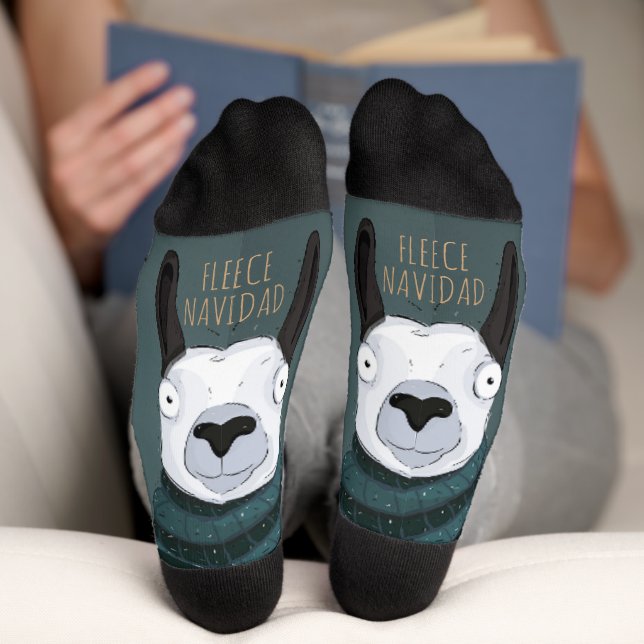 Calcetines Divertido Chic “Fleece Navidad” Llama Gris Turques (Abajo)