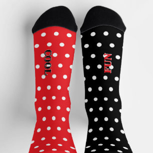 Calcetines Divertido Cool Pastel Rojo Negro Blanco Lunares
