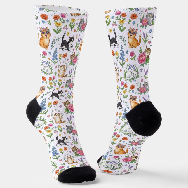 Calcetines divertidos con estampado floral de gato (Angular)