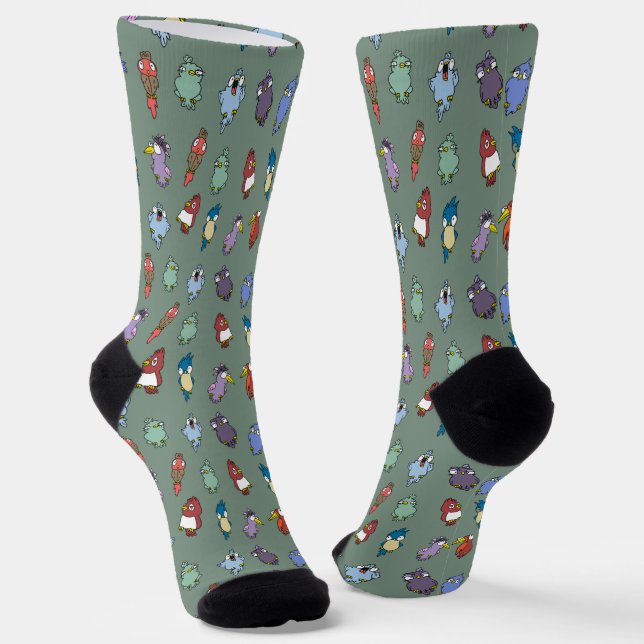 Calcetines divertidos con patrón de ave de dibujos (Angular)