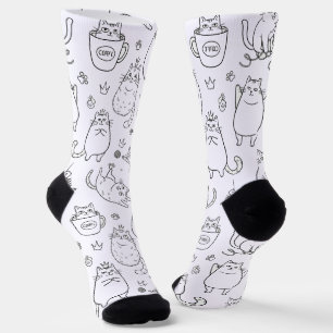 Calcetines divertidos con patrón de gato blanco y 