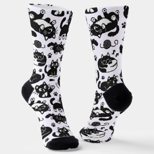 Calcetines divertidos con patrón de gatos en blanc