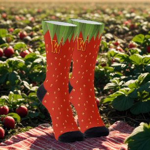 Calcetines divertidos de fresa rojos con monograma
