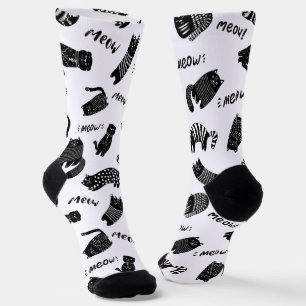 Calcetines divertidos de gato blanco y negro tipo 