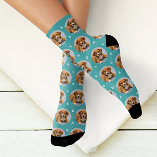 Calcetines Diviértete Azul Teal Foto Personalizada de Perro H