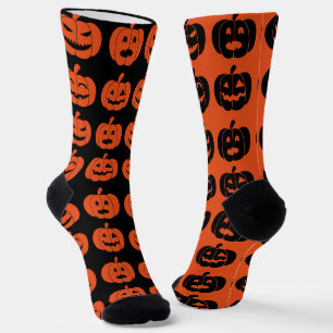 Calcetines Diviértete con patrón de calabaza naranja y negro