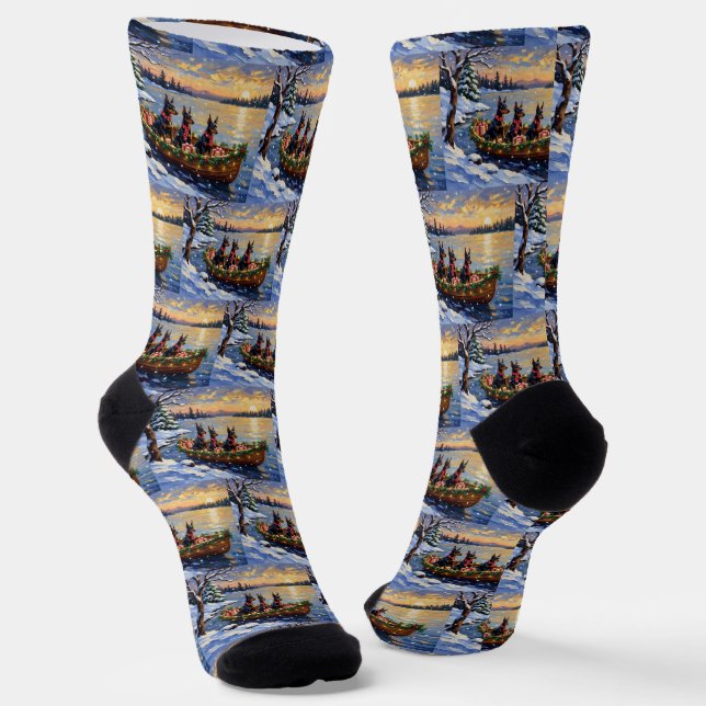 Calcetines Doberman Pinscher Christmas Boat Holiday (Angular)