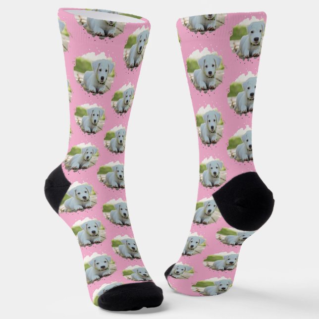 Calcetines Dog Lovers Personalized Photo Pattern Pink (Angular)