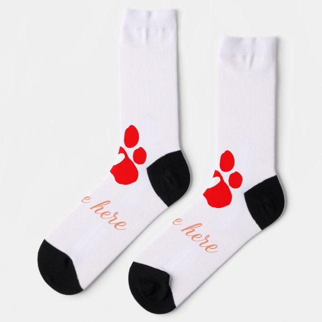 Calcetines Dog paw red heart pet add name text animal paw  (Izquierda)