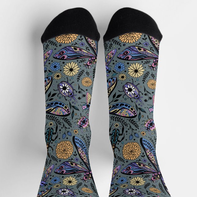 Calcetines Doodle bugs en gris slater (Arriba)