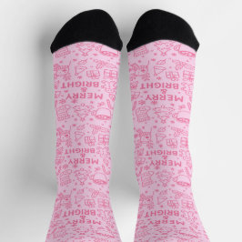 Calcetines Doodle de Navidades rosados | Merry Cheer