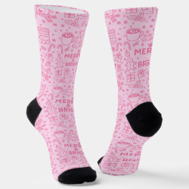 Calcetines Doodle de Navidades rosados | Merry Cheer