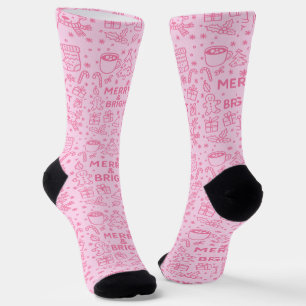 Calcetines Doodle de Navidades rosados   Merry Cheer