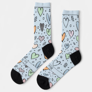 Calcetines Doodle Hearts on Light Blue with Text