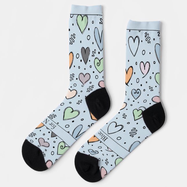 Calcetines Doodle Hearts on Light Blue with Text (Izquierda)