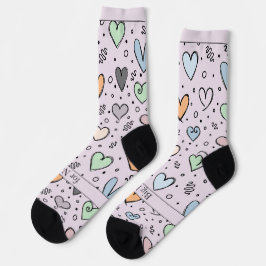Calcetines Doodle Hearts sobre rosa con texto