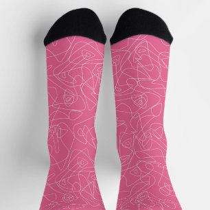 Calcetines Doodles abstractos blancos sobre fondo rosa