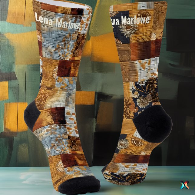 Calcetines dorados y azules de patchwork – Artísti (Subido por el creador)
