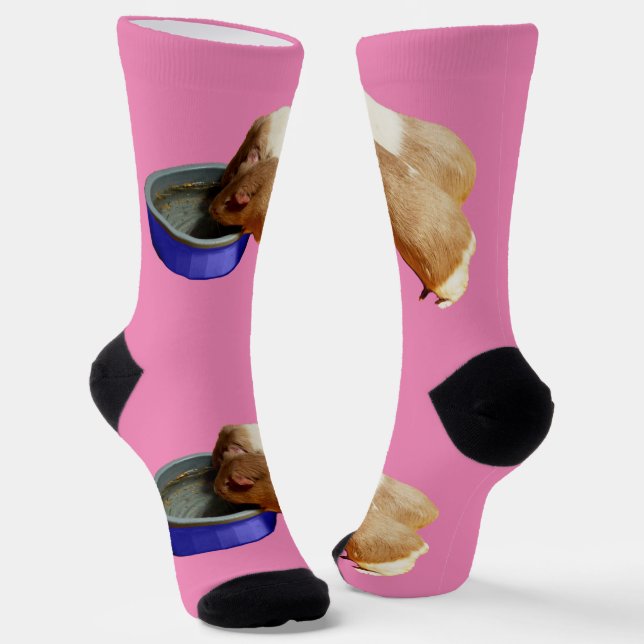 Calcetines Dos Cerdos De Guinea Marrón Y Blanco Bebiendo, Cal (Angular)