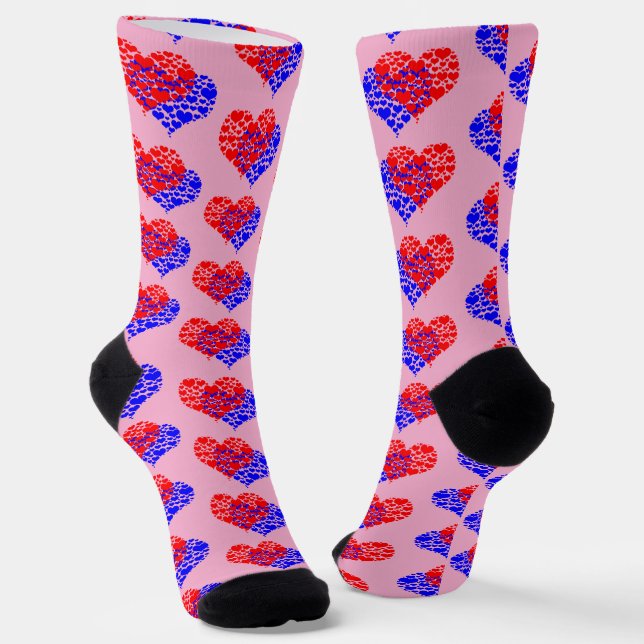 Calcetines Dos corazones azul y rojo (Angular)