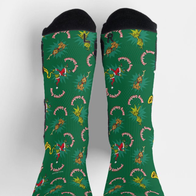 Calcetines Dr. Seuss | Grinch | Patrón de Grinchmas de merry (Arriba)