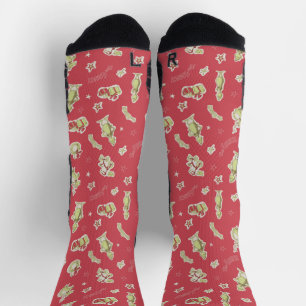 Calcetines Dr. Seuss   Grinch   Patrón de Navidades rojos