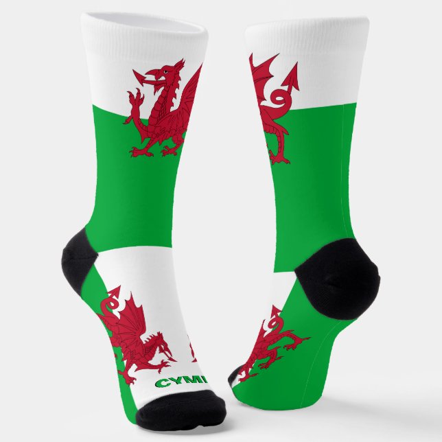 Calcetines Dragón galés Patriótico, Bandera Cymru, Premium de (Angular)