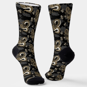 Calcetines Dragón japonés negro y oro