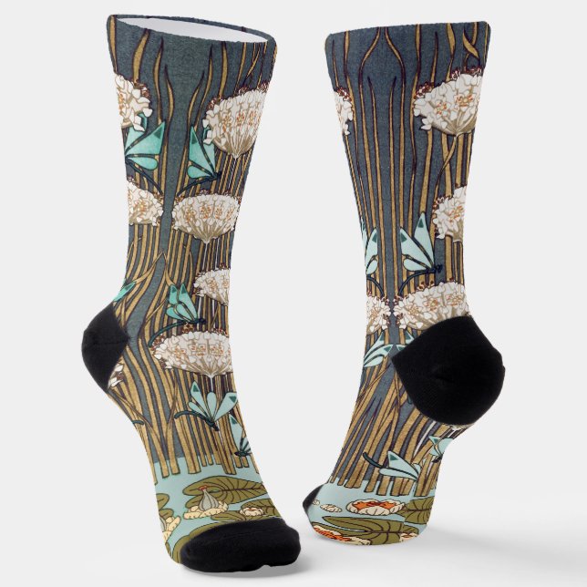 Calcetines Dragonflies Water Lilies Marsh Art Nouveau (Angular)