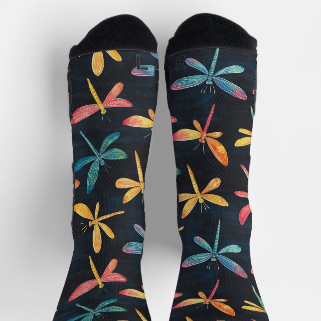 Calcetines Dragonfly Flying Bug Chalk Patrón de dibujo negro (Arriba)