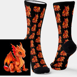Calcetines Dramático bebé rojo dragón de fantasía en calcetin