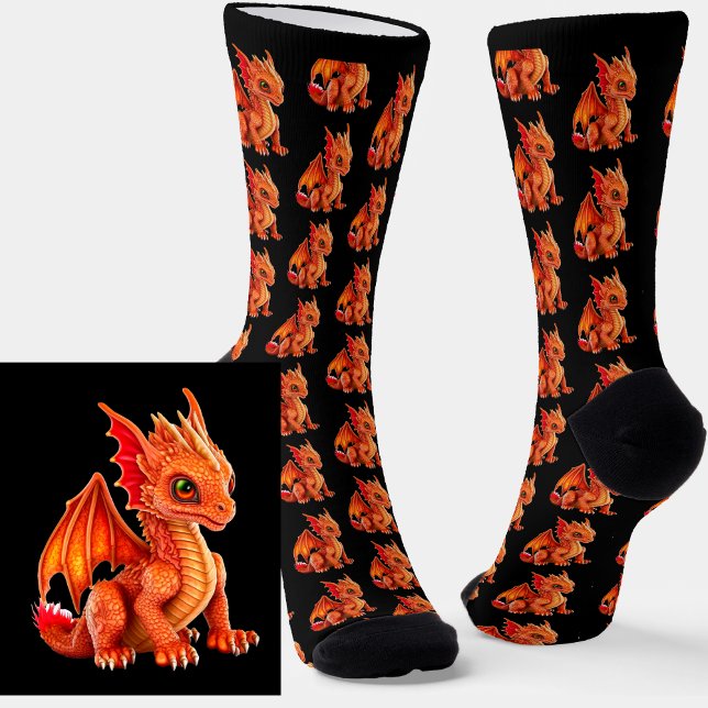 Calcetines Dramático bebé rojo dragón de fantasía en calcetin (Subido por el creador)