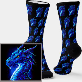 Calcetines Dramático dragón azul de fantasía en negro
