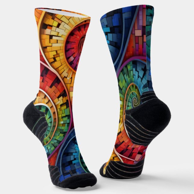Calcetines Dubman Does Design:Bright Fibonacci Swirls (Angular)