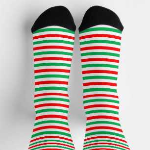Calcetines Duende de Navidad Verde Rojo Blanco Rayado Tripula