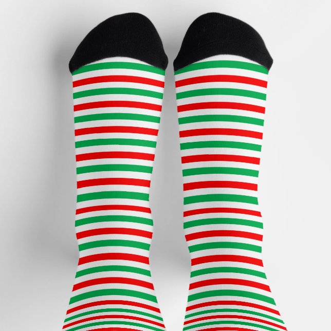 Calcetines Duende de Navidad Verde Rojo Blanco Rayado Tripula (Arriba)
