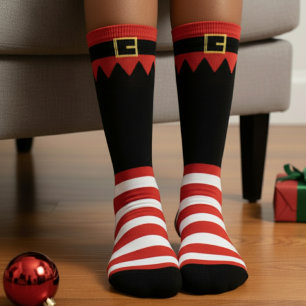 Calcetines Duende de Santa Navidad Rayas Rojas Negras