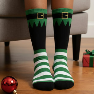 Calcetines Duende de Santa Navidad Verde Rayado Negro