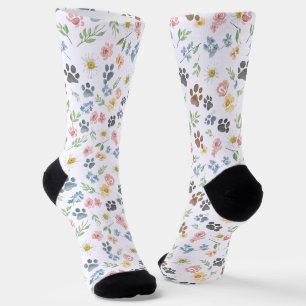 Calcetines 🐾 Dulce Floral de Acuarela y Huella de Pata