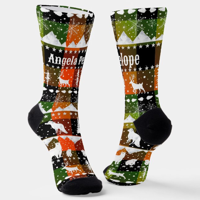 Calcetines Dulce nórdico Animales de invierno Naranja verde (Angular)