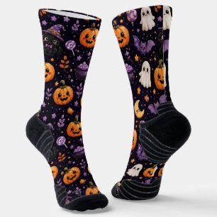 Calcetines Dulce Patrón de Calabaza de Halloween Gato Murciél