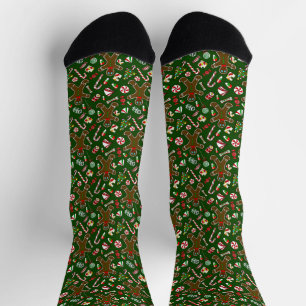 Calcetines Dulce Patrón Navideño Verde Juguetón de Pan de Jen