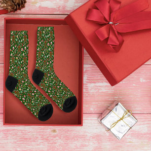 Calcetines Dulce Patrón Navideño Verde Juguetón de Pan de Jen