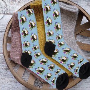 Calcetines Dulces Ferrets Azules Caprichosos con Flores Parej